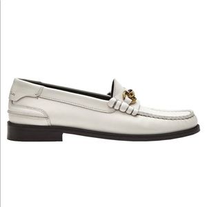 White Leather Loafers with Buckle